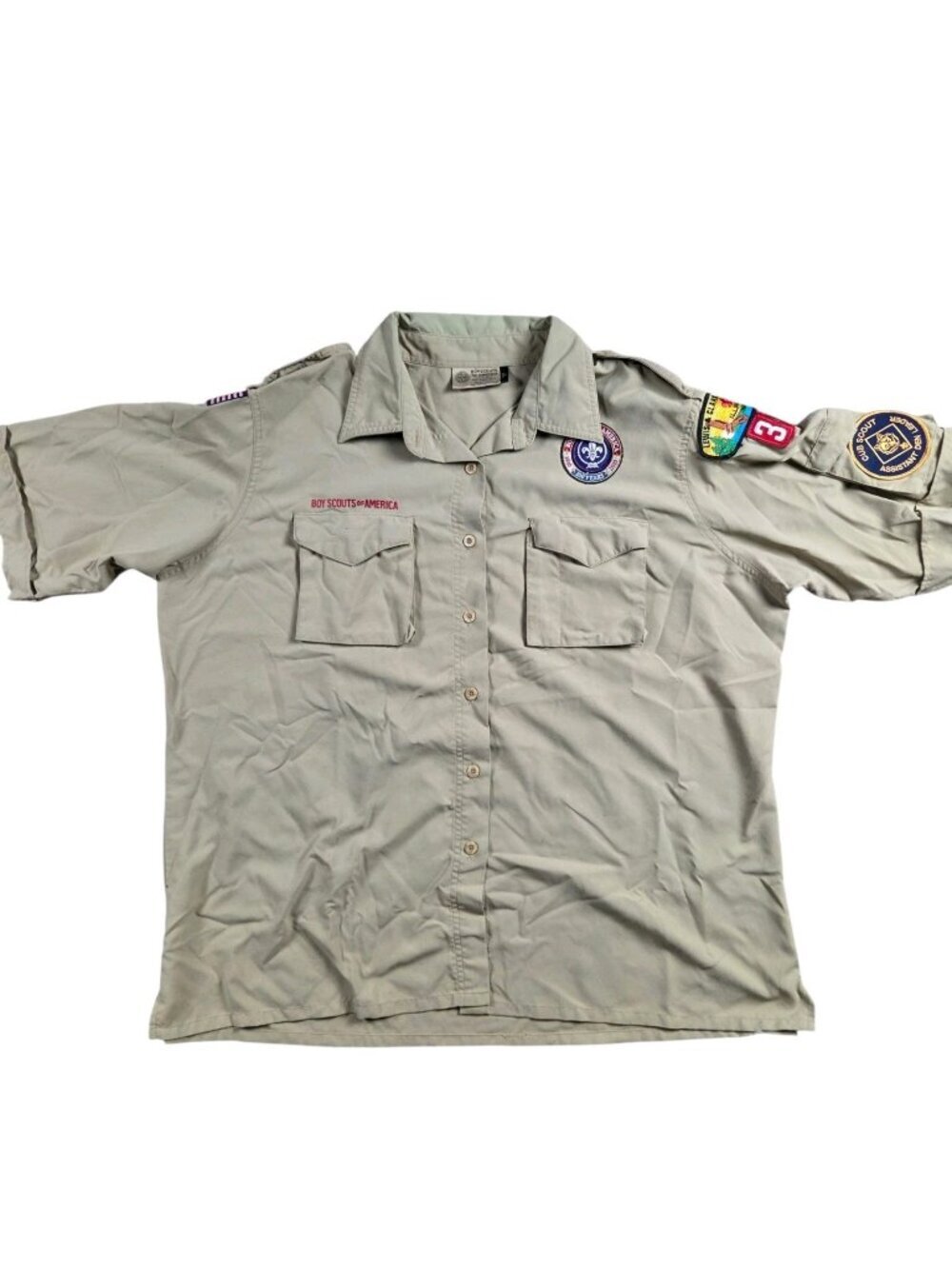 Boy Scouts of America Shirt Mens Ladies 38/40 Womens Beige Button Up Flaw